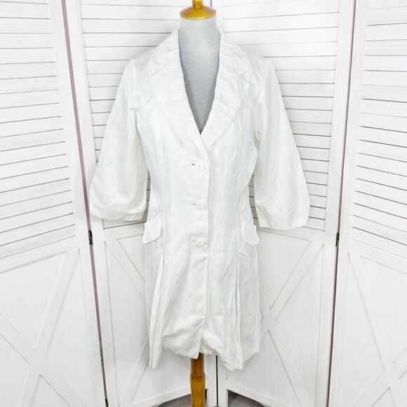 Cabi Artist Style Tunic Long Line Jacket Ivory Medium Pleated Button Front - Picture 2 of 16